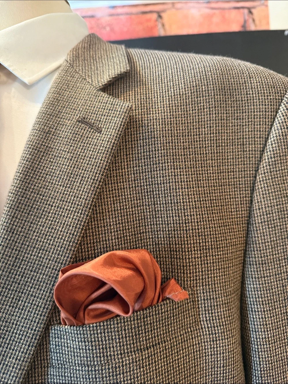 Chaps Brown Houndstooth Sport Coat with Brown Satin Lining